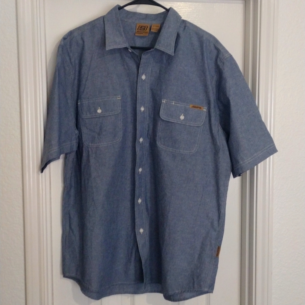 Sketchers Denim Shirt Blue Short Sleeves. Size XL